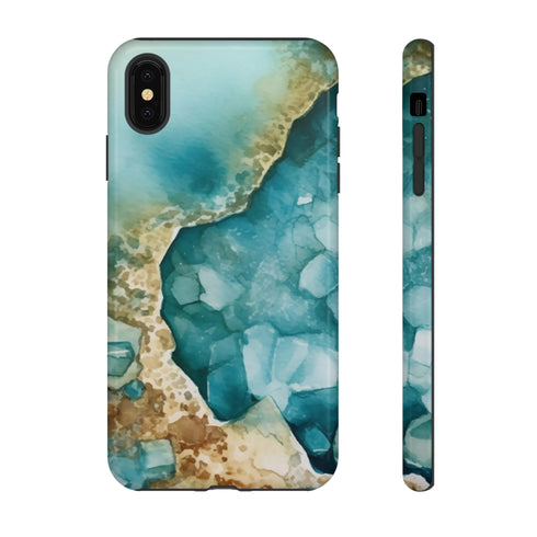 Aquamarine inspired Geode in Watercolor - Impact Resistant Phone Case iPhone XS MAX Glossy